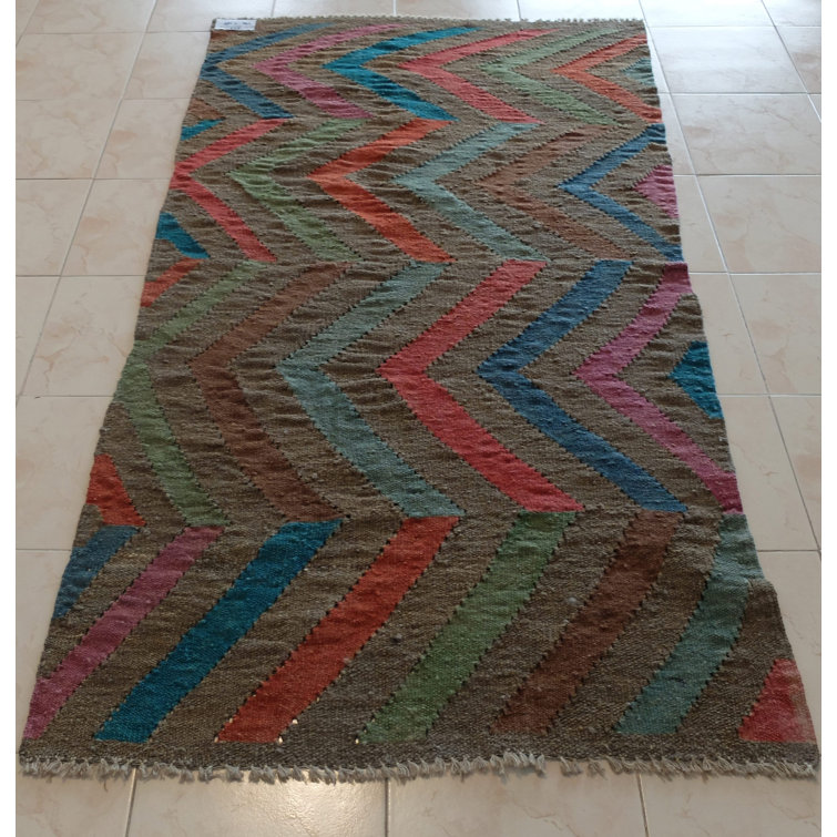 Bloomsbury Market Riendeau Handmade Kilim Wool Brown/Blue/Orange Rug